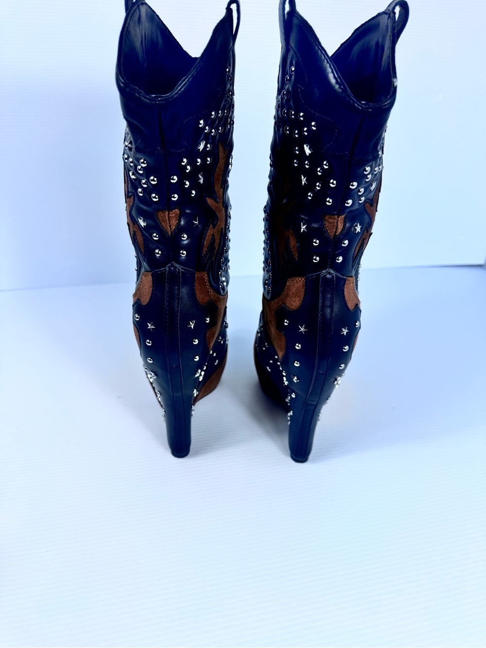 Azalea Wang Callia Black Multi Studded Western Wedge Boots NWT - Picture 4 of 7